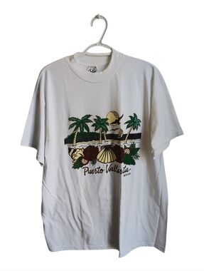 Eterna White Puerto Vallarta Tropical Graphic Tee Large